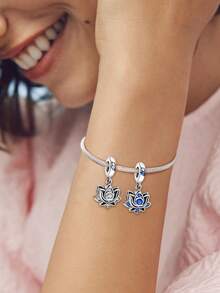 1pc Fashionable Rhinestone Lotus Flower Pendant Bead, Suitable For Women Bracelet, Bangle DIY Jewelry Making And Daily Accessories, Suitable For Girls Wear - Beaded Collection 1 - View 3