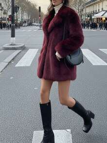 Chaqueta elegante casual y de alta gama con efecto de piel de borrego en el cuello para uso diario