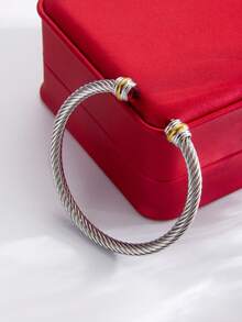 1 pieza Brazalete ajustable de acero inoxidable con alambre retorcido, regalo de joyería vintage para mujeres - pulsera - Ver 5