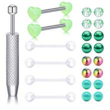 23件套舌钉饰品套装，包括舌钉、乳环、杠铃乳夹，男女通用 - A - 查看 10