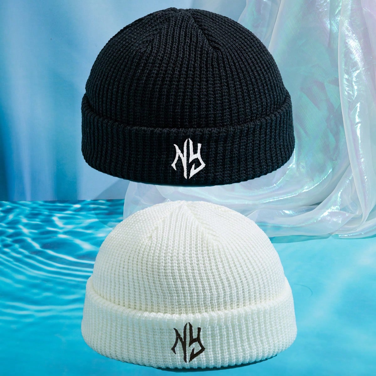 2pcs/Set Men's Solid Color Versatile 3D Embroidered NY Beanie Hat, Knit Skull Cap, Suitable For Autumn/Winter Warmth And Daily Wear