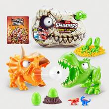 ZURU Smashers 恐龙岛迷你霸王龙战斗玩具套装 男孩恐龙战斗玩具 发射火焰 收藏惊喜 开箱骷髅头（随机）