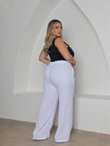 Plus Size Wide-Leg Pants With High Waist And Elastic Waistband, Duna Fabric. - 白色 - 查看 4