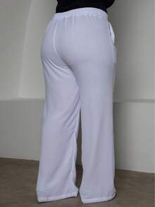 Plus Size Wide-Leg Pants With High Waist And Elastic Waistband, Duna Fabric. - 白色 - 查看 9