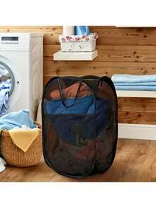 Stylish And Durable Mesh Laundry Hamper With Handle - Ideal For Dorms, Travel And Bathrooms - Polyester Arrangement Basket Clothing Dirty Clothes Storage Bin Collapsible Storage Basket - Multicolor - View 4