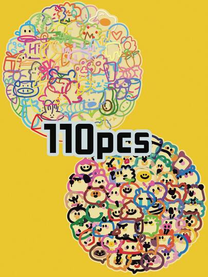 Bộ 110 miếng dán Dopamine Mini Elements & Adorable Bubble hai mặt họa tiết hoạt hình dễ thương (không lặp lại) hoàn hảo cho sổ lưu niệm, tiệc guitar, sách hướng dẫn đóng gói, mũ bảo hiểm, sổ tay, hộp bút chì, miếng dán tự dính trang trí lý tưởng làm quà tặng phần thưởng mùa đông và năm mới