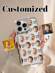 1 Personalized Love Pattern Customized Family And Friend Pattern Anti Drop Electroplating Bright Diamond Simple Smartphone Protective Case, Compatible With IPhone 17/Air/17pro/17promax/16/15/14/13/12/11 And Other Models, Suitable For Giving As Gifts To Friends And Others - Silver - View 2