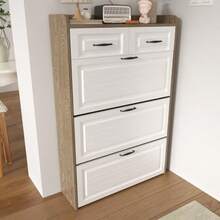 Shoe Cabinet With Rotating Shoe Rack, Consisting Of Three Large Doors And Two Drawers, Wooden Shoe Cabinet, Shoe Rack, Suitable For Entrance Areas And Living Rooms, W80/D23.5/H131cm (N657P28633233N) - Natural Color - View 8