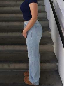 Women's High Waisted Light Blue Wide Leg Jeans Casual Street Style All Season - Blue - View 3