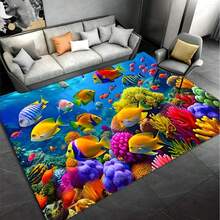 1 pieza Alfombra de baño con diseño de vida marina vibrante - Alfombra de poliéster antideslizante y de fácil limpieza con diseño de arrecife de coral y peces tropicales coloridos, adecuada para la decoración de la sala de estar, dormitorio, cocina, oficina y baño