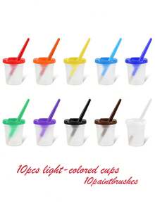 10-Piece Spill-Proof Paint Cup Set With Brushes | All-In-One Kids' Art Kit For School Supplies & DIY Crafts | Back To School Creative Project Set - Multicolor - View 8