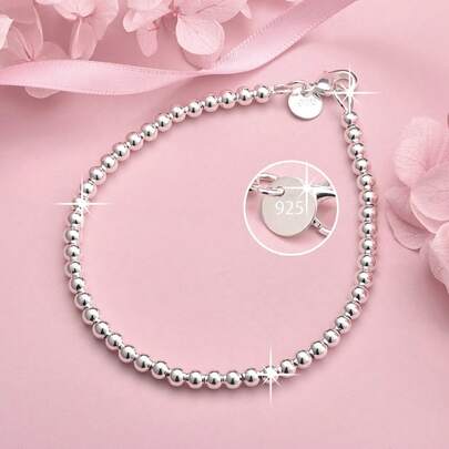 1件925银吊坠，配4毫米珠链，时尚饰品，男女皆宜，适合婚礼、派对、圣诞节、生日等场合佩戴。