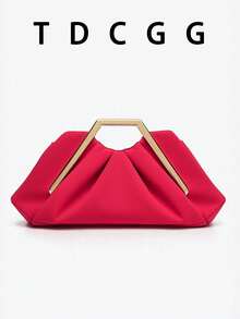 勃艮第红色褶皱云包 PU 皮革几何金属手提包女士时尚手拿包约会派对晚宴包适合宴会晚装婚礼约会节日日常使用 - 彩色 - 查看 6