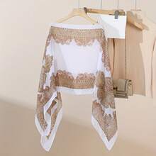 1pc Spring/ Summer New Women's Lightweight Chiffon Vintage Botanical Printed Loose Shawl Scarf, Cover, Clothing, Suitable Travel And Daily Use Accessories Women - 玫紅色 - 查看 10