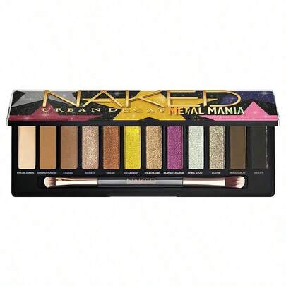  Urban Decay Naked Metal Mania 金属光泽眼影盘，12.6克/0.44盎司 | 12色 | 持久显色 | 高显色度且易于晕染的闪亮眼影 | 内含镜子和刷子