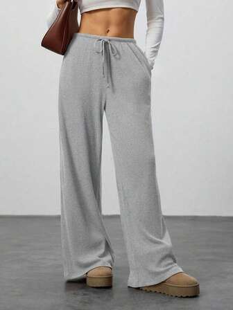 SuofeiMan Pantalones anchos de talle medio para mujer, nuevo estilo de otoño/invierno, pantalones casuales y cómodos para estar en casa, uso diario, de moda