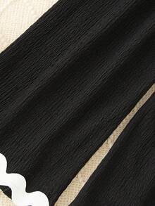 2pcs Girls Casual Sleeveless Top And Long Pants Set, Fashion Ribbon Splice Back Raindrop Buckle, Summer - Black - View 9