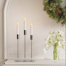 Bộ 3/6 chân nến kim loại thanh lịch - Chân nến tối giản màu vàng và đen, thích hợp cho đám cưới, tiệc tùng, trang trí nhà cửa và các lễ hội, trang trí trung tâm bàn tiệc | Đồ dùng bàn ăn tinh tế | Chất liệu kim loại, trang trí chân nến - Bạc - Xem 7