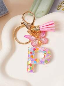 1pc Creative Keychain With 26 English Alphabet & Butterflies Pendant For Girls' Luggage And Bags