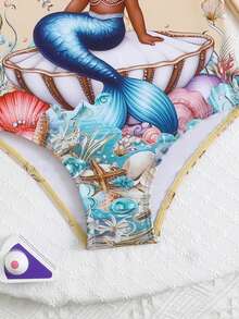 Young Girl' Cute Mermaid Print Long Sleeve One-Piece Swimsuit - Beige - View 6