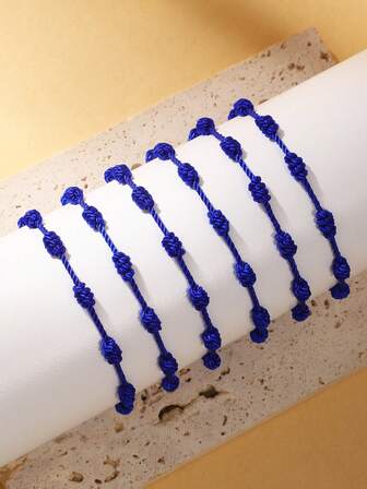 مجموعة 6 أساور عقدة الحظ المصنوعة يدويًا بتصميم بسيط للرجال والنساء والأزواج والأصدقاء - للارتداء اليومي المتنوع أو كهدية محظوظة