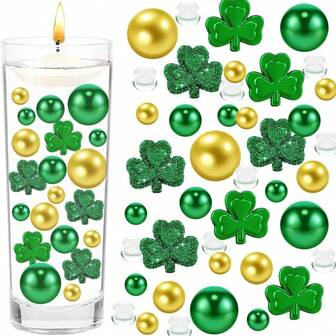 Vase Filler, St. Patrick's Vase Filler,36 Pcs Acrylic Shamrock Candy Cane Peppermint Gems Sensory Bin Fillers For Easter Xmas Centerpieces Table Decorations,Table Scatters, (Green) Wedding Centerpieces, Party Garland Decorations, Candle Jar Fillers For Floating Candles Gifts Birthday Graduation Faux Pearl Beaded Plastic Chain Party Decorations, Home Decor Prop For Vases Filler Wedding Centerpiece Valentine's Day