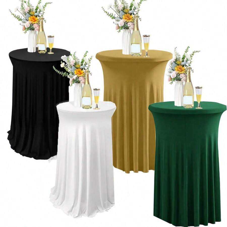 32x43 Inch Round Cocktail Table Skirt, Spandex Elastic Round Tablecloth, Suitable For Bar, Pub, Wedding, Party, Banquet, Birthday