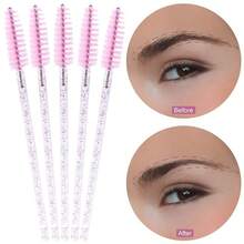 500/200/100pcs Disposable Crystal Eyelash Brushes, Disposable Mascara Wands Eyelash Brush Rods Suitable For Eyebrow & Eyelash Extension, Convenient & Plastic, Pink - Pink - View 3
