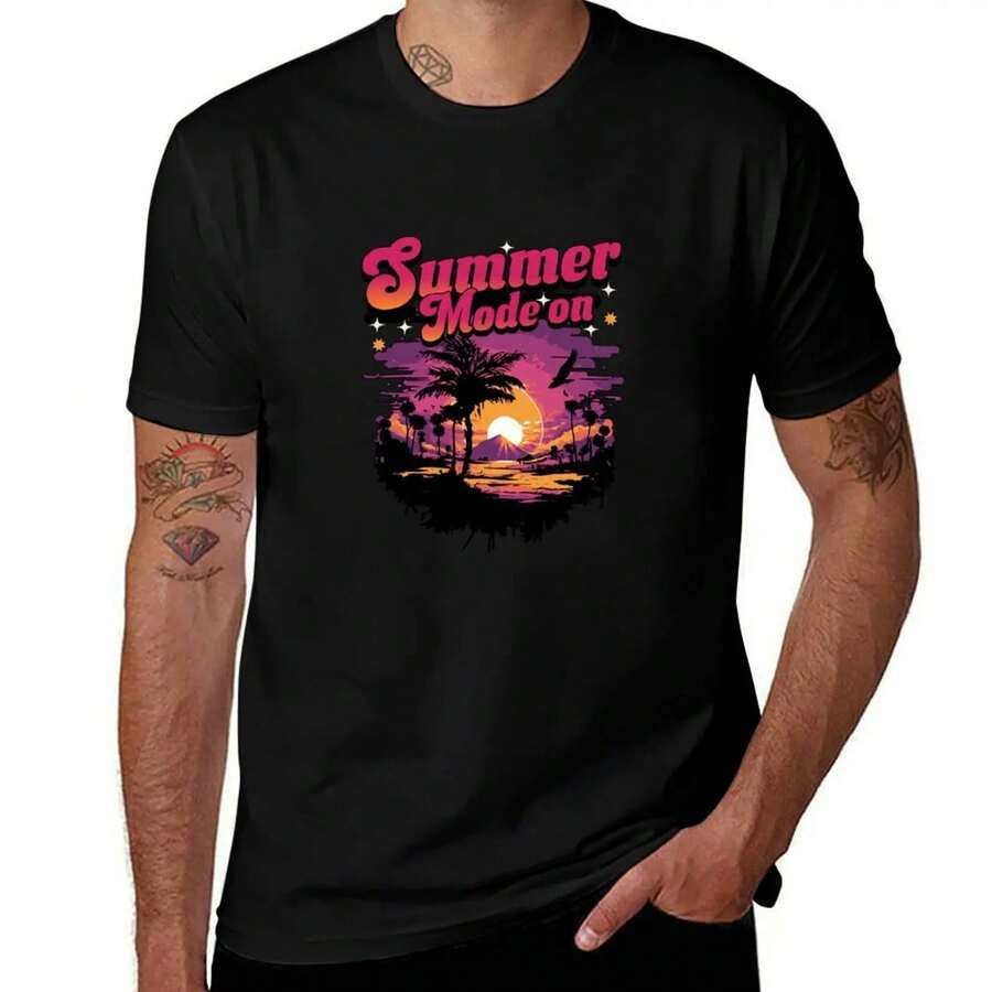 Summer Mode On T-Shirt Fashion Shirts Luxury Designer Funny Meme T-Shirts Designer T Shirt Men - Black - View 1