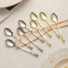 5pcs/Set Vintage Royal Style Long Handle Coffee Spoons, European Palace Flower Petal Dessert Spoons, Noble Stirring Tea Spoons, Gold-Plated Ice Cream Spoons, Home Decor Tableware - Multicolor - View 3