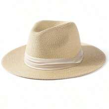 Men's Woven Trim Dress Top Hat - 米色 + 米色絲帶 - 查看 5