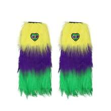 Calentadores de piernas de Mardi Gras: calentadores de piernas peludos con parches de lentejuelas de colores en contraste, forro polar suave y detalle de lentejuelas brillantes, ajuste elástico para mujeres y niñas, perfectos para fiestas, escenarios, bares, desfiles de carnaval, accesorios de disfraz de cosplay. - Morado - Ver 4
