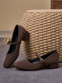 Giày cao gót đế vuông Mary Jane màu cà phê, cao 3cm, phù hợp đi làm, thường ngày, những dịp trang trọng, màu đen cổ điển, màu kaki, giày lười thoải mái thời trang - màu nâu - Xem 4