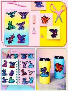 56pcs Dragon Animal Cartoon Series Phone Case Graffiti Stickers, Suitable For Laptop, Helmet, Skateboard, Waterproof DIY Creative Stickers, Neon Stickers - Multicolor - View 10
