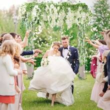 Spring Wisteria Artificial Flowers Garland, 4pcs 36FT White Wisteria Hanging Flowers, Flower Garland Decorations For Home Garden Outdoor Ceremony Wedding Arch Decoration - trắng - Xem 2