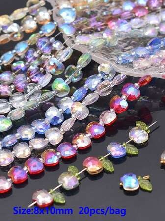 20颗/包 新款可爱苹果形切割面玻璃珠，适用于珠宝制作DIY配件手工吊坠项链