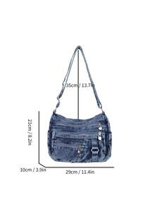 新款休闲时尚柔软牛仔多口袋斜挎包，多功能大容量女士单肩包，适合工作通勤、购物和旅行，是牛仔女孩的完美之选