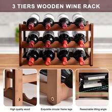 Wooden Wine Rack 12 Bottle Holder Wood Wooden Stackable Storage Display Shelf - Brown - View 4