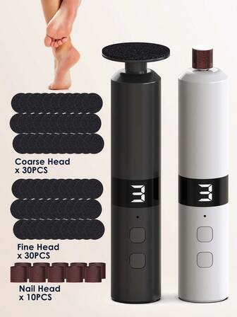 ShineSense 可充电电动磨脚器，用于去除干裂和老茧，电动磨脚器，带指甲磨头，配有60个磨脚头和10个磨指甲头，电动足部护理工具，家用去角质工具，专业足部护理套装