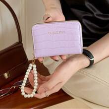 This Ladies' Accordion Cardholder Features A Stylish Crocodile-Embossed Print, Elegantly Accented With A Faux Pearl Pendant That Highlights Your Unique Taste. Designed With A High-Capacity, Pressure-Resistant Interior And Smart Compartments, It Effortlessly Organizes Your Cards, Cash, And Coins. - White - View 2