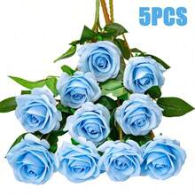 10/5/1 pieza Rosas artificiales de color borgoña con tallos, ramos de rosas de tela de terciopelo, rosas falsas, adecuadas para la decoración del hogar, la decoración de la sala de estar, la decoración de la habitación, la decoración de bodas, los centros de mesa, la decoración de fiestas, la decoración del jardín y como regalos para el Día de San Valentín, cumpleaños, propuestas, graduaciones, regalos para mujeres, regalo de cumpleaños, decoración del hogar de la sala de estar, decoración del hogar, adornos del hogar, flores artificiales, flor artificial, decoraciones de dormitorio. - Celeste - Ver 11