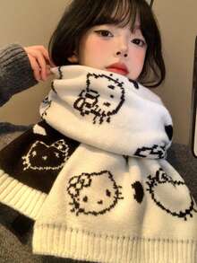 Sanrio 1pc Solid Color Knitted Hello Kitty Scarf, Windproof And Warm For Cycling, Suitable For Autumn/Winter - Multicolor - View 8