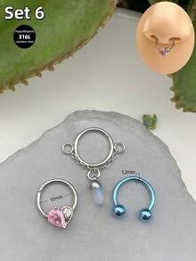 Morlyda 3件套 Y2K风格 16G 鼻环 粉色鼻中隔饰品 渐变马蹄形鼻中隔环 蝴蝶、心形、蝴蝶结、月亮、蛇形、仿珍珠鼻中隔环 唇环 仿珍珠鼻中隔卡扣环和马蹄形杠铃铰链式鼻中隔环 耳廓、耳屏、耳骨、耳廓内侧、耳软骨耳环 不锈钢鼻中隔环 耳环 耳垂式鼻环 男女通用 10mm 适合派对、约会、日常佩戴、夜间外出、社交聚会 - 粉色 - 查看 12