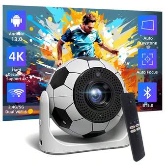  YJMOYE Portable Projector, HD 4K Mini Electric-Focus Movie Projectors Home Entertainment WiFi6 150inch Cinama Supports Mobile Phone Wireless Mirror 360° Rotation Ceiling Projection