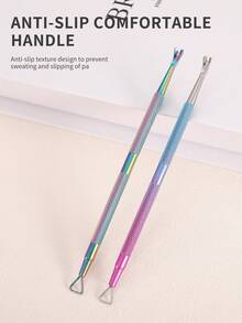 5pcs/2pcs/1pc Professional Salon Quality Metal Double-Sided Cuticle Pusher And Nipper, Stainless Steel Gel Nail Polish Remover, Manicure Pedicure Cleaning Pressure Tool For Nails And Toenails, Salon Use - Black - View 7