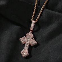 Cross Pendant, Fashionable Copper-Set Cubic Zirconia Men's Necklace, Hip-Hop Jewelry, Stackable Jewelry. - Đơn ba trong một - Xem 4