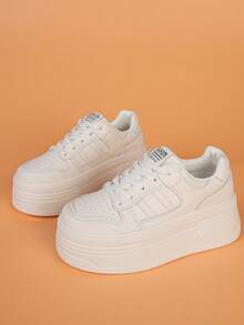 Fashionable Lace-Up White Platform Sneakers For Women - White - View 6