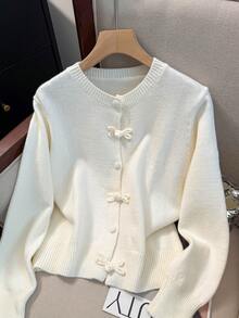 JIANHU Spring Bowknot Knit Cardigan, Cropped Design For Petite Fit, Elegant And Versatile For A Stylish Look - White - View 4
