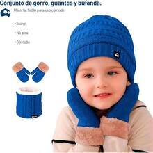 Bluelander Juego de Gorro, Bufanda y Guantes de Invierno, Calentador de Cuello para Nias y Nios, Set de 4 piezas para Nia y Nio, a Prueba de Viento, Forro de Lana - Talla Única + Azul - Ver 3