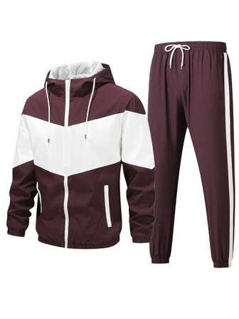 Alpha Camp 男士休闲两件套夹克和裤子，青年运动套装，时尚